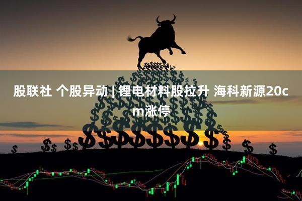 股联社 个股异动 | 锂电材料股拉升 海科新源20cm涨停